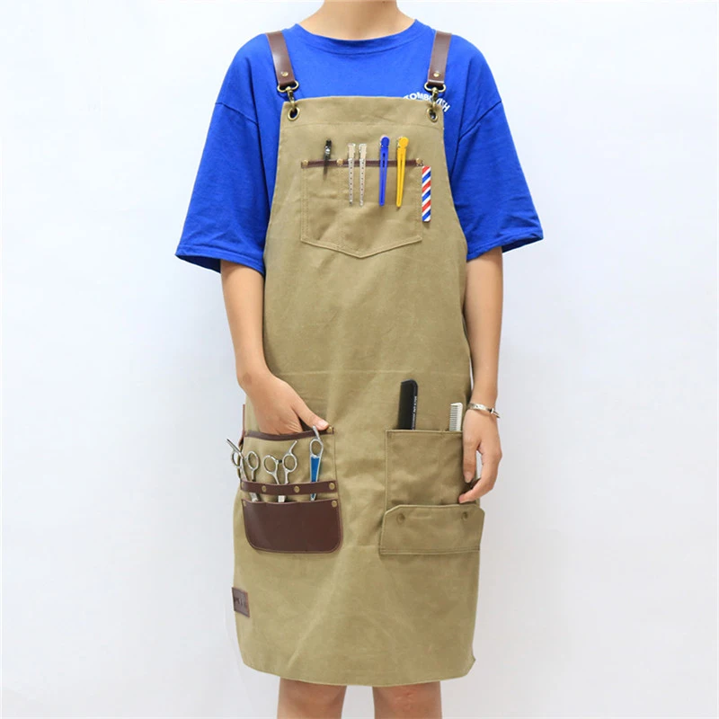 WEEYI Waxed Canvas Apron Hairdresser Baber Man Ladies Aprons For Work Kitchen Restaurant Waitress Women avental delantal barbero