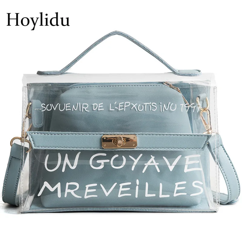 Mode Frauen Jelly Transparent PVC Bag Tote Casual Handbag Bag Messenger Cle U5X8 