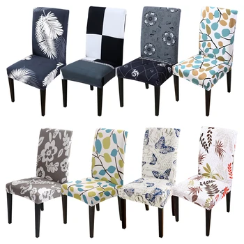 

Stretch Chair Cover Anti-Dust Spandex Kitchen Print Chair Cover Dining Seat Cover Removable Slipcovers Restaurant Banquet Hotel