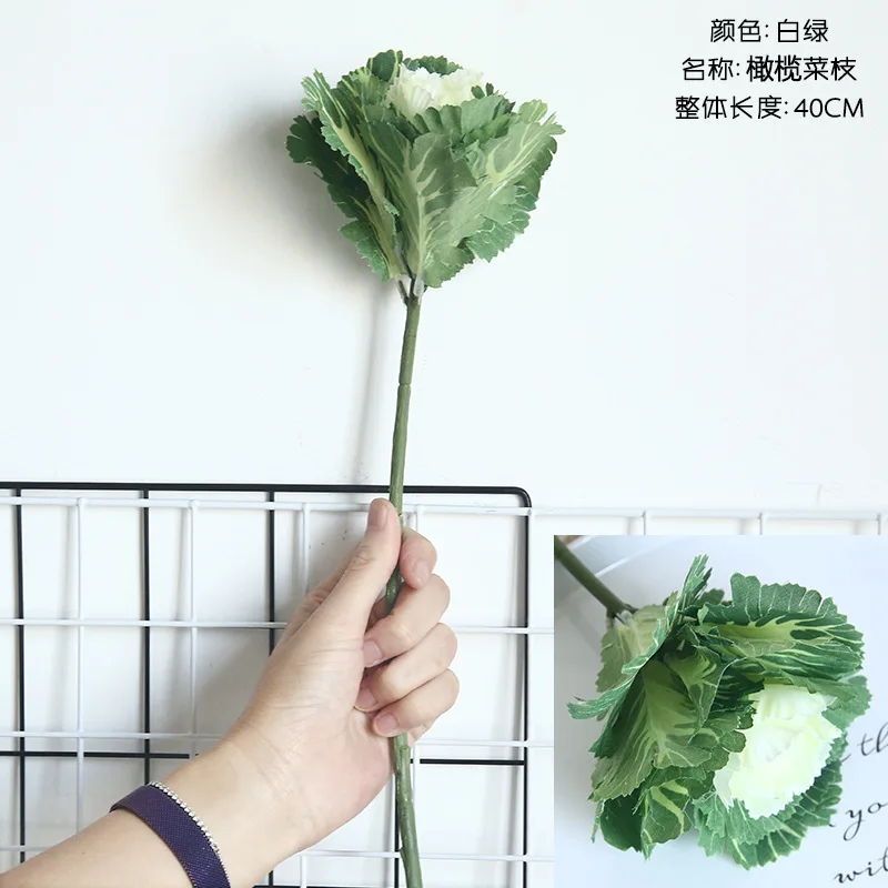 38 см искусственные растения листья эвкалипта ветви шелк искусственный Brassica цветок для свадеб искусственный цветок для декорирования - Цвет: 40cm white green