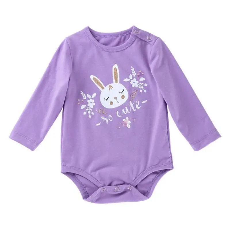 Purple Long Sleeve Rabbit Bunny Easter Holidays Baby Girls long sleeve Jumpsuit Spring Summer Onesie Toddler Rompers | Детская одежда и