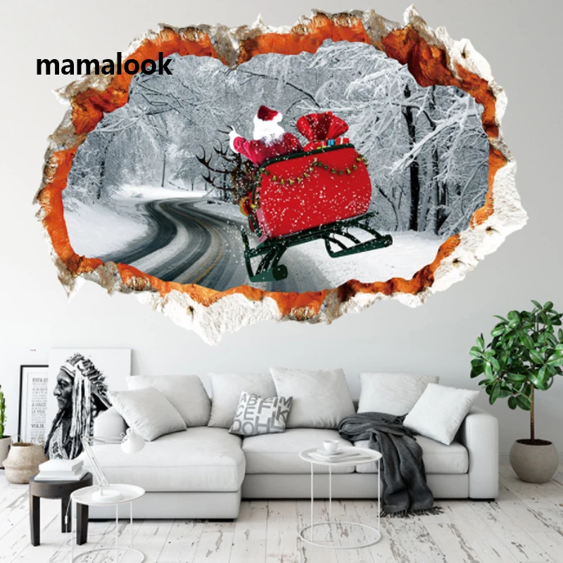 

Christmas new santa claus on the road decorating wall stickers living room children's room decoration painting