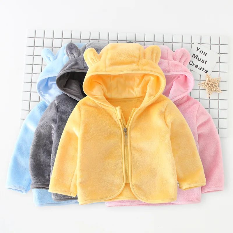 

Infant Zipper Hoodle Open Front Coral Velvet Clothes Baby Spring And Autumn Tops Men And Women Coat Newborns Autumn Clothing
