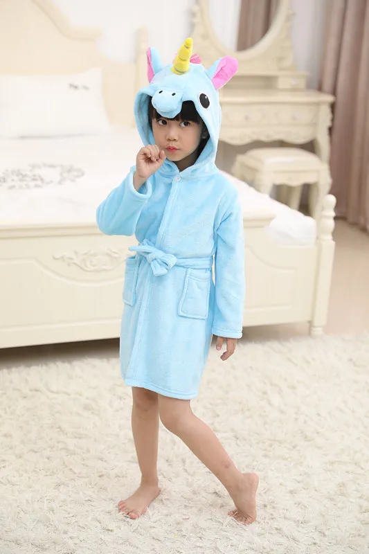 Kigurumi/пижамы с единорогом; Детские пижамы для мальчиков и девочек; зимние фланелевые пижамы с рисунками из мультфильмов и панды; костюм для сна - Цвет: Blue unicorn
