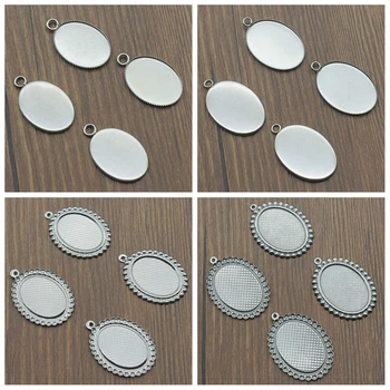 

4pcs Oval Glass Cabochon Stainless Steel Sawtooth Edge Base Setting Charms Pendant Connectors Tray For DIY Jewelry Making