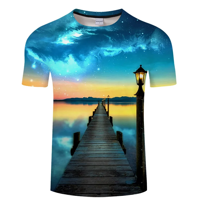 

Summer T Shirt Landscape Rainbow Painting Digital Printed Short-sleeved T-shirt Asian Size Tshirt 6xl Men and Women 3d Leisure