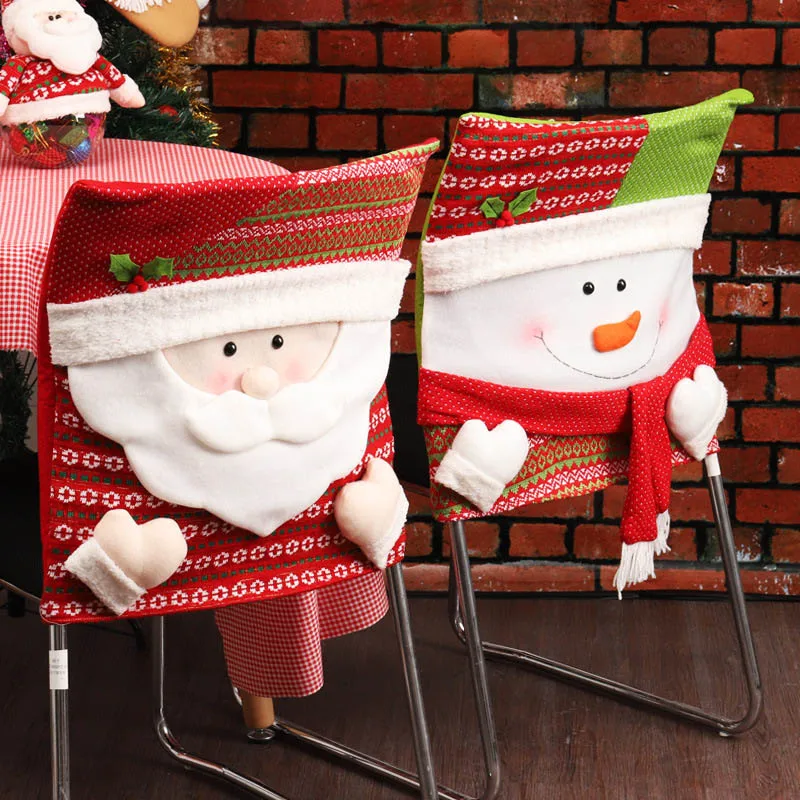 

Christmas Chair Covers Cartoon Santa Snowman And Elk Pattern Non-woven Christmas Chair Covers