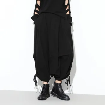 

Spring Autumn 2020 Women New Style Black Elastic Waist Harem Pants Casual Loose Drawstring Soild Color Pants Big Size Fashion