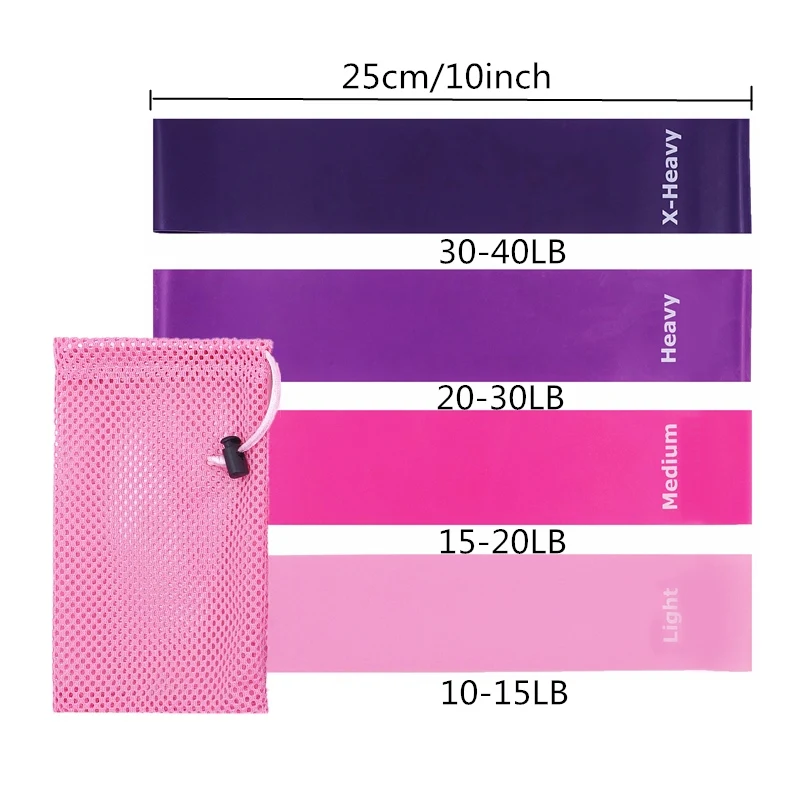 Set of 4-25cm Фитнес резинки резинка для фитнеса Розовый Набор резинок для пилатеса, йоги, тренировки, спорта, резинки, оборудование для фитнеса и тренировок, 4 упаковки в комплекте с сумкой для переноски - Цвет: Set of 4-25cm