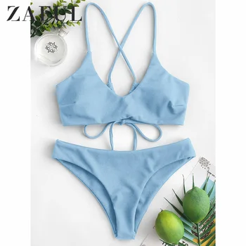 

ZAFUL Sexy Cross Back Plaited Cami Bikini Set Women Bandage Swimsuit Bathing Suit Summer Spaghetti Straps Swimwear Biquinis