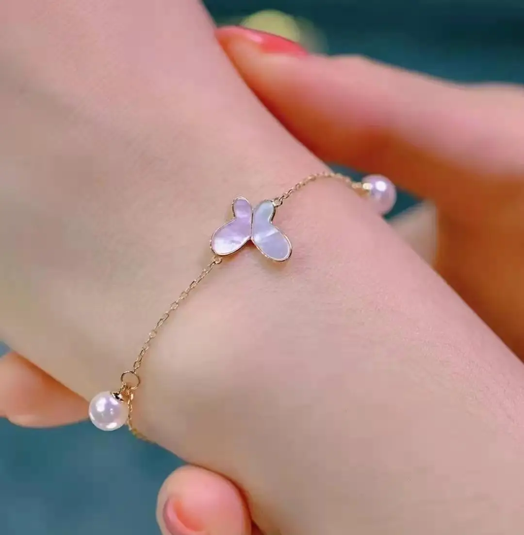 

Solid 925 Sterling Silver Round 7-8mm Fresh Water White Pearls Bracelets for Women Fine Birthday's Presents