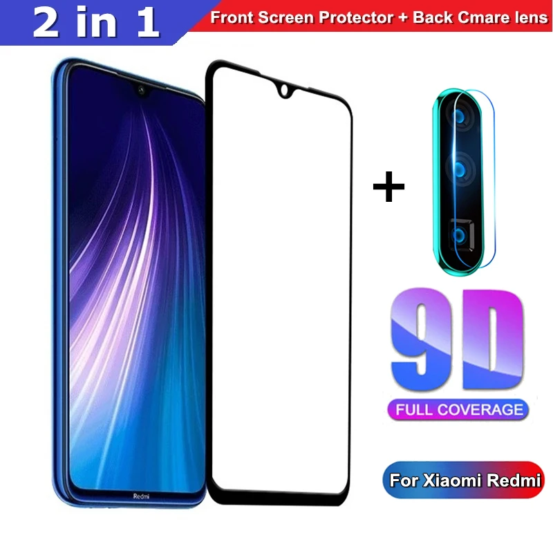 

2 in 1 Tempered Glass For Xiaomi Redmi 8 8A Note 7 8 Pro Back Cmare lens + front film for Redmi 7 7A 9D full cover Protective