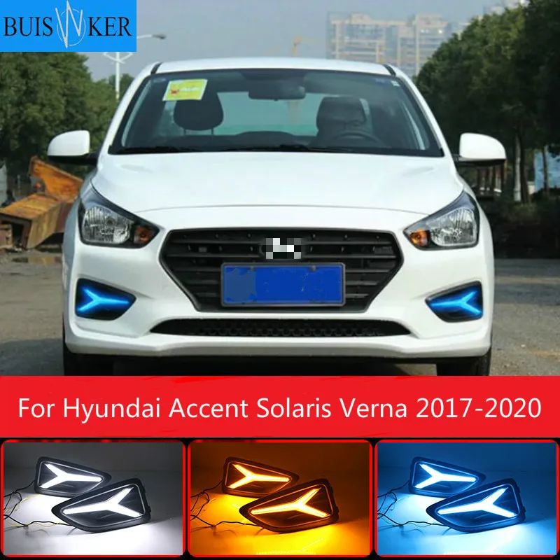 

Для Hyundai Accent Hyundai Solaris Verna 2017-2020 светодиодный DRL Дневной светильник противотуманная фара автомобиля 12V для бега светильник s