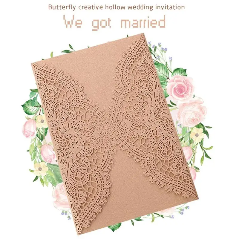  10 Pcs/set Wedding Invitations Cards Lace Style Paper Cut Cards Announcement Greeting Postcards For - 4.00031E+12