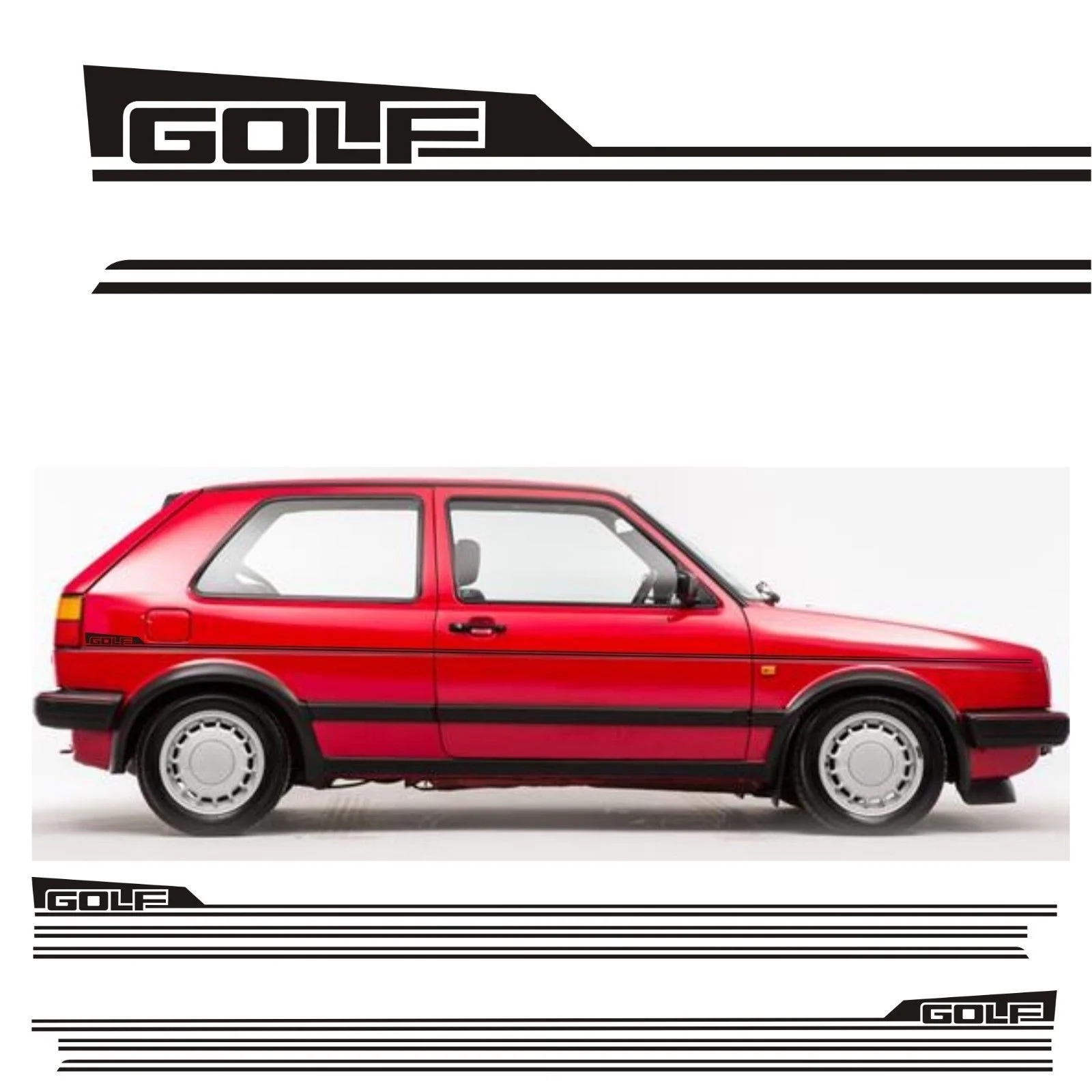 

For 2Pcs/Pair VW MK2 Golf side stripes & rear quarter decals Stickers 16V Syncro Gti CL