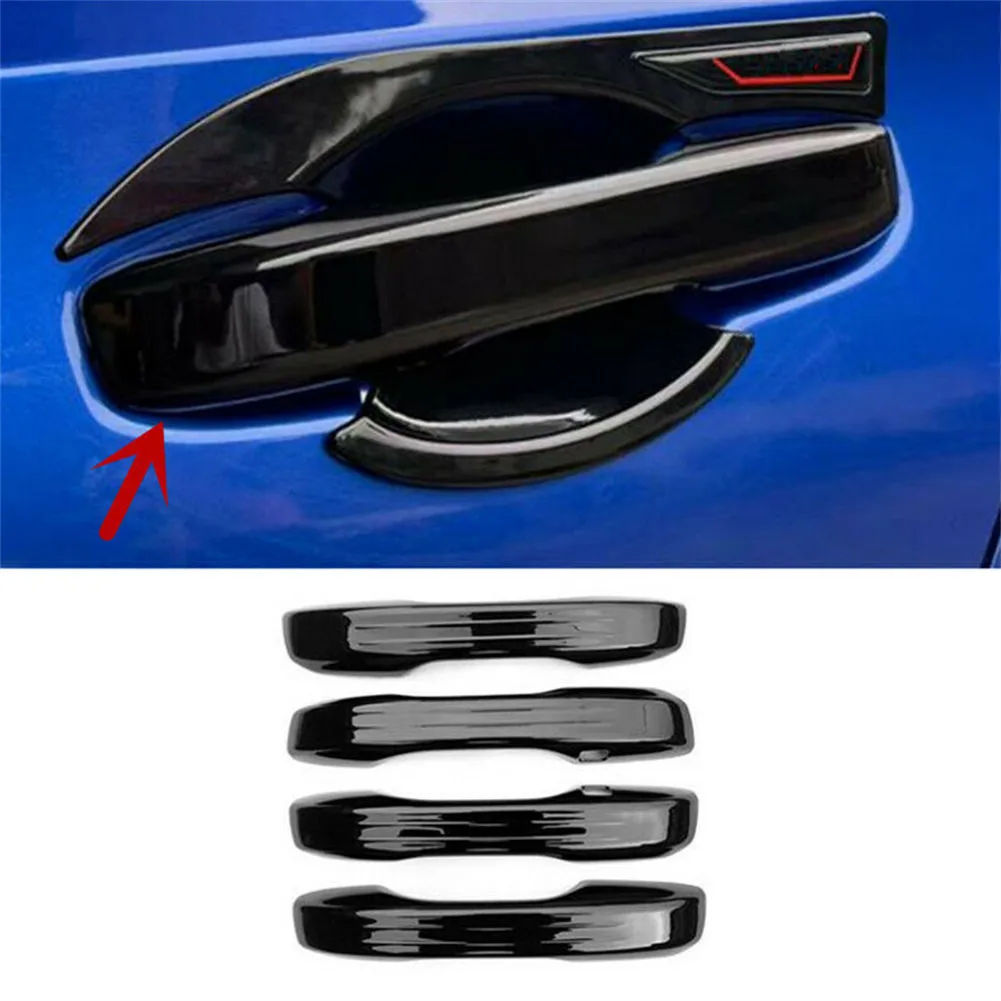 4pcs Glossy Black Car Exterior Door Handle Cover Cap Trim Protector For