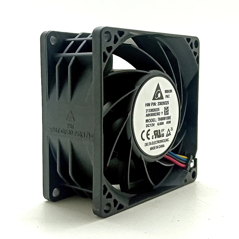 THB0812BE DC 12V High Speed Air Flow CFM Powerful Cooling Fan,80X80X38mm Dual Ball Bearing For Miner GPU Cooler