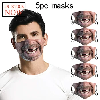 

Male Women 3d Funny Printed Pollution Spatter Face 5pc Masks Shield Face Mask Fashion Mondkapjes Wasbaar Masque De Protection