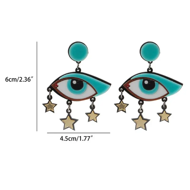 Women Acrylic Big Cartoon Evil Eyes Star Dangle Drop Earrings Fashion Jewelry