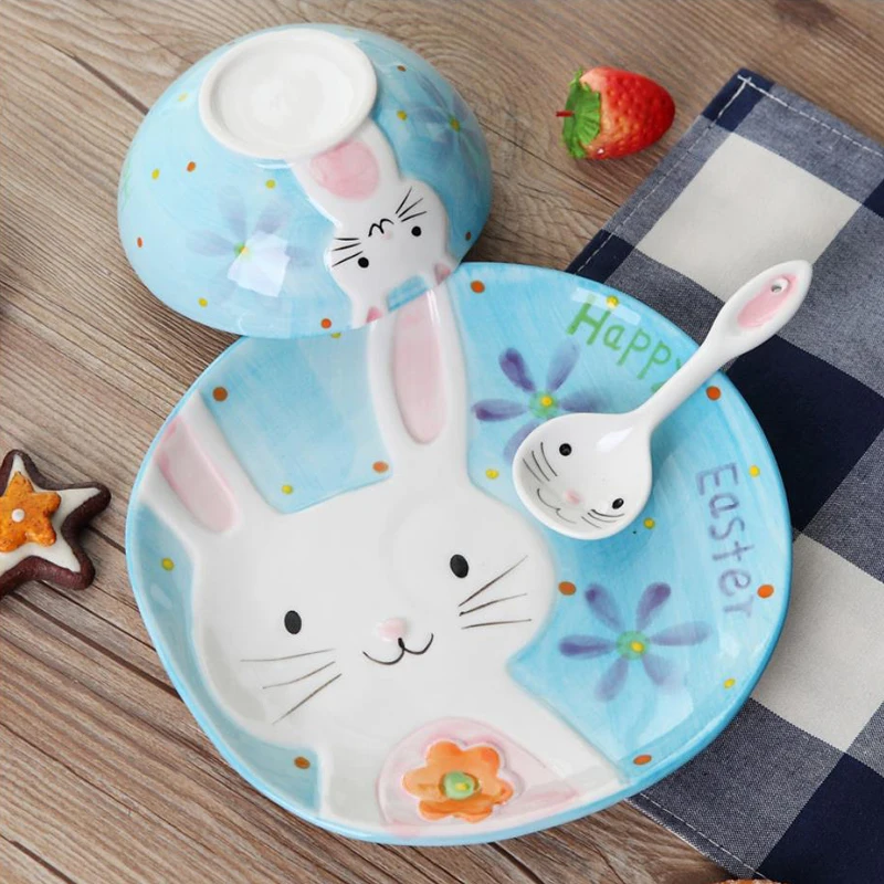 新奇特创意卡通儿童陶瓷餐具套装礼品米饭碗盘勺杯子独角兽网红 图片_高清大图 - 阿里巴巴