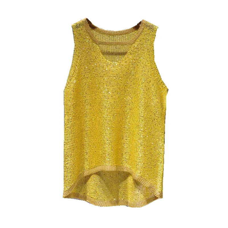 Tops Women 2023 Womens Fashion Korean Tank Top Heart Cut Out Top Sexy Hollow Out Bright Piece of Knitting Condole Belt Vest 5