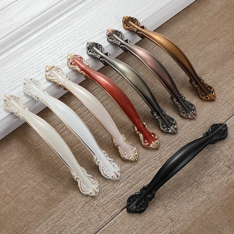 

European Style Ivory White Door Handle Black And White with Pattern Wardrobe And Cabinet Handle Modern Minimalist Drawer Furnitu