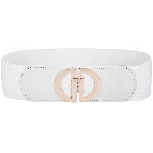 Women Wide Stretchy Belt Fashion Vintage Elastic Female Waist Cinch Girls Cummerbund 6.5-D-White