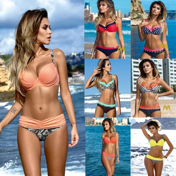 

Sexy Bikini Swimwear Women Push Up Swimsuit Plus Size Swimwear Set Brazilian Stitching Color Beach Bathing Suits Female Biquini