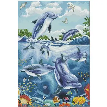 

Tropical dolphin patterns Counted Cross Stitch 11CT 14CT 18CT DIY Chinese Cross Stitch Kit Embroidery Needlework Sets