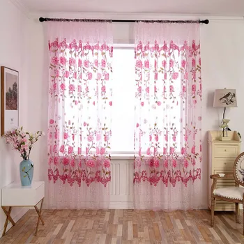 

curtains for living room For Kitchen Bedroom Window Peony Offset Monolithic Pole Curtain 100x200cm