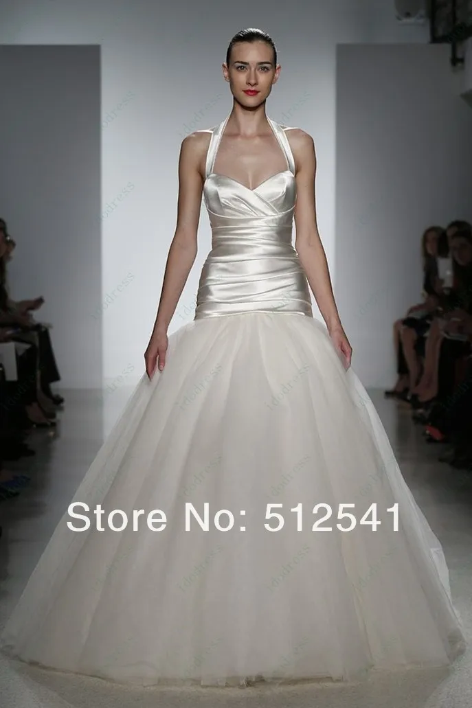 

2019 vestido de noiva Simple Wedding Dresses Trumpet Mermaid Halter Pleat Floor Length Organza and Elastic Satin robe de mariee