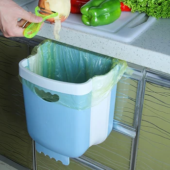 

Kitchen Folding Trash Can Large Open Trash Bin Hanging Trash Can for Cabinet Garbage Storage Organizer Basket for Car Bathroom