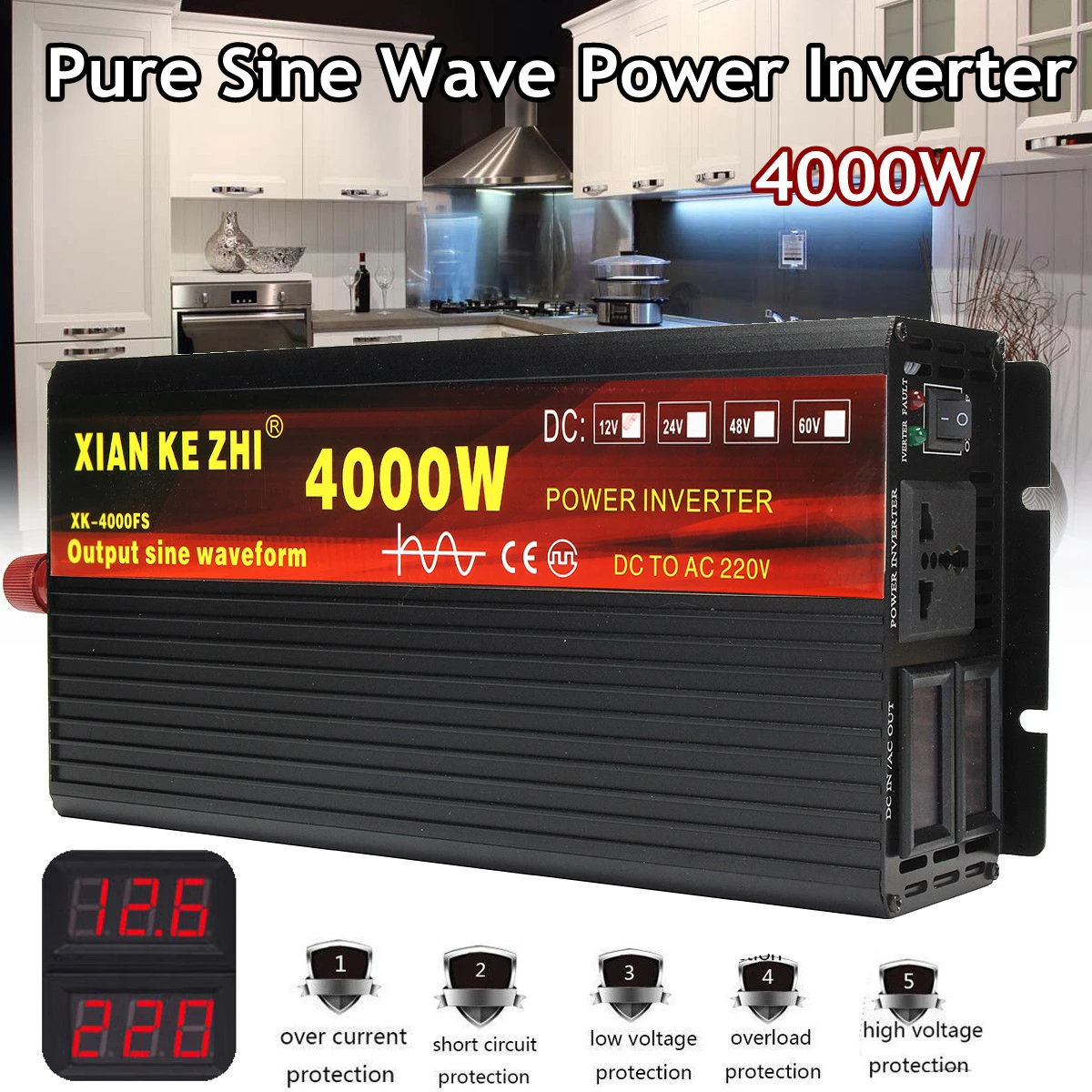Автомобильный инвертор 12V 220V 2000/3000/4000W Напряжение трансформатор с