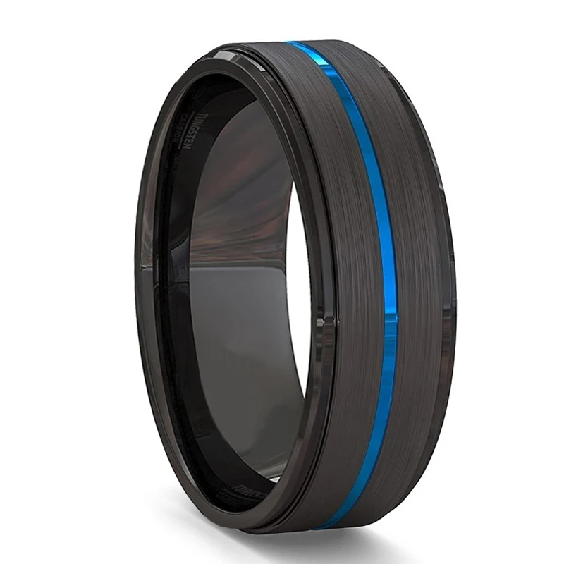 6 Colors Simple 8mm Men Tungsten Carbid Ring Gold Blue Black Matte Finish Beveled Polished Edge Engagement Ring Men Wedding Band