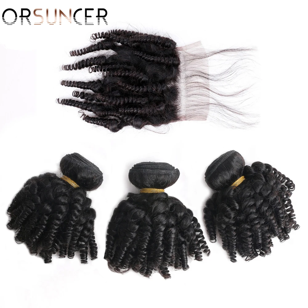 For Sale Human-Hair-Bundles Closure ORSUNCER Peruvian Hair-Extensions Curly with Afro Funmi Non-Remy 6Q5OnREQW