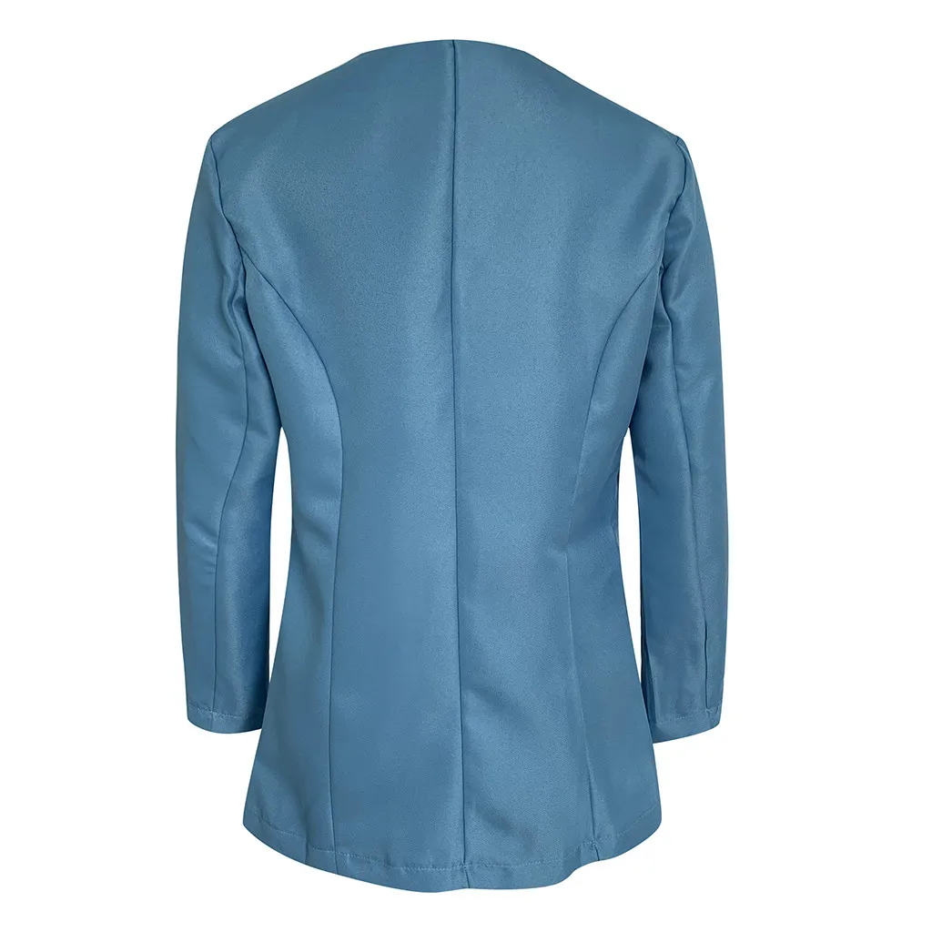Повседневное однотонное пальто с длинным рукавом и отложным воротником, Дамская деловая куртка, Приталенный топ, женские блейзеры, женские блейзеры