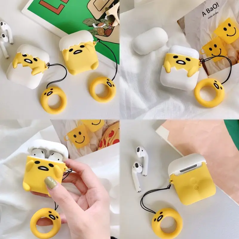 

Soft Silicone Cute Cartoon Stereo Lazy Gudetama Underdone/Well done Airpods Protective Case Buy One Get Corresponding Ring Free