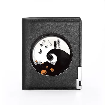 

Classic The Nightmare Before Christmas Theme Printing Black Leather Wallet Men Women Bifold Credit Card Holder Short Purse Male