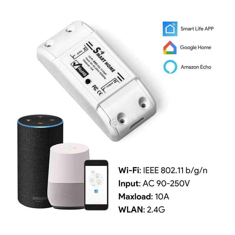 

WIFI Smart Switch On / Off APP Remote Control Support Google Assistant Voice Control AC 90V-250V 10A Interrupter
