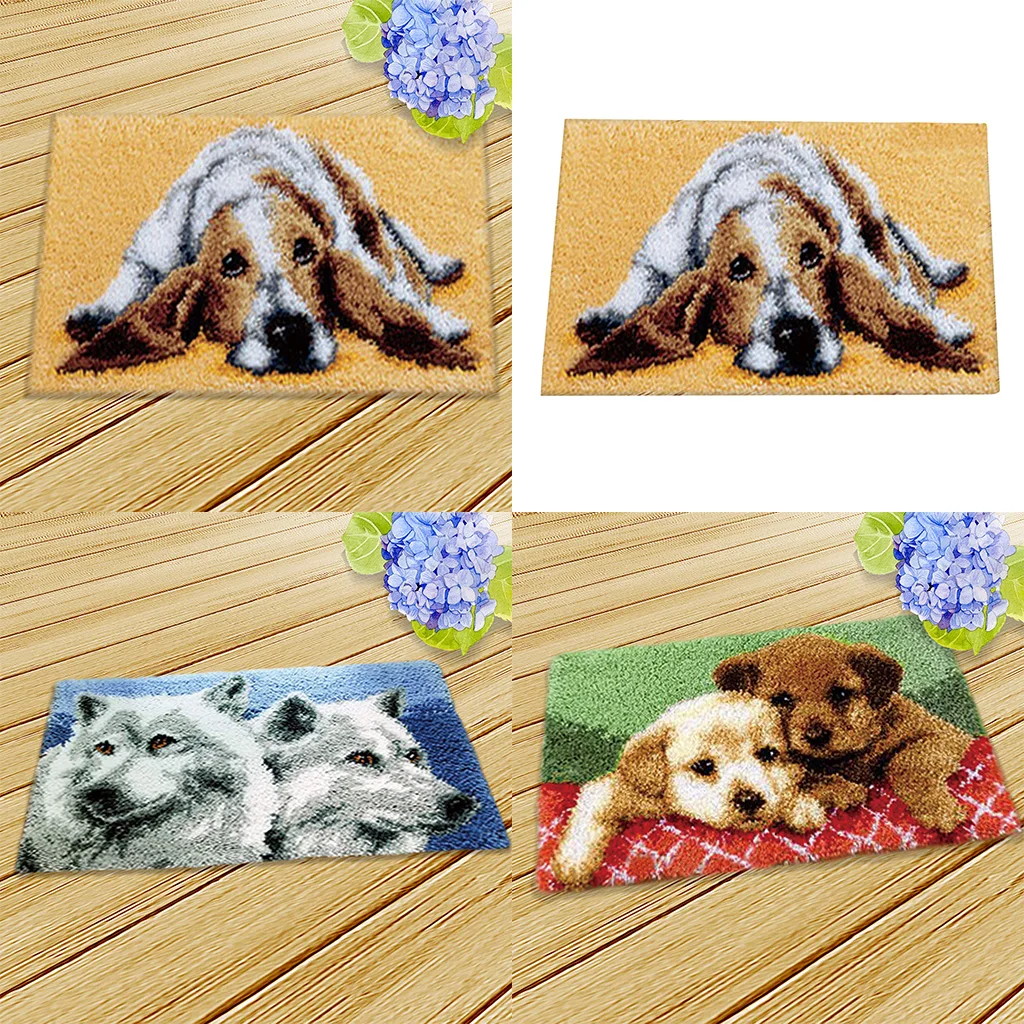 Craft Supplies Animal Latch Hook Carpet Kit With Basic Tool for Children Beignners-Dog