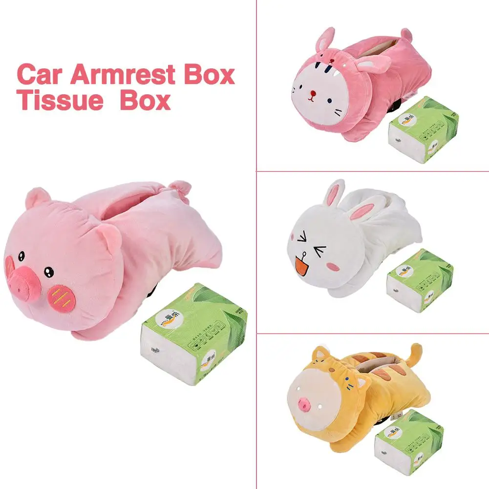 

New Car Armrest Box Tissue Box Cute Cartoon Paper Towel Box Holder Car Interior Accessories 4 Colors With Paper Towel