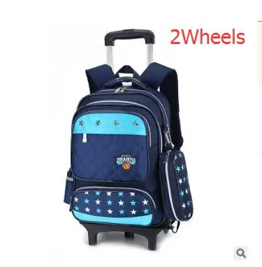 Детская школьная сумка на колесиках, рюкзак с колесиками, детская школьная сумка на колесиках для девочек, детский школьный рюкзак на колесиках, школьные рюкзаки - Цвет: Dark Blue 2 wheels