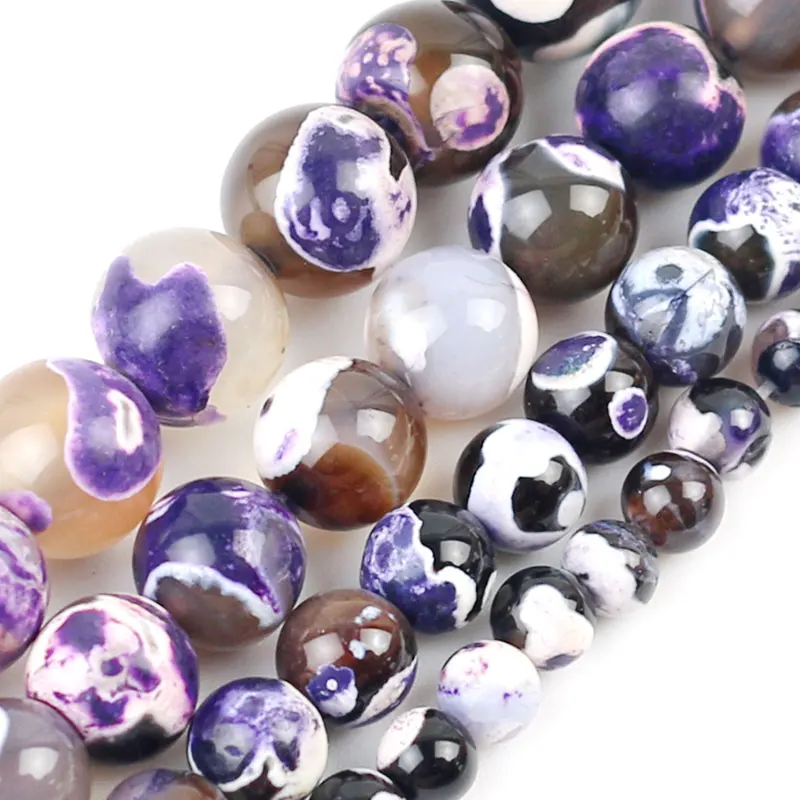 Natural Stone Purple Fire Agates Beads Round Loose Spacer For Jewelry Making DIY Bracelets 15''Strand/Inches 6/8/10/12mm | Украшения