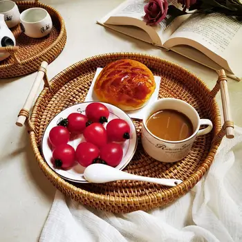 

Creative Pastoral Vintage Hand-Made Fruit Tray Straw Basket Home Debris Storage Room Multi-Function Fruit Living Tray Stora Z5Z9