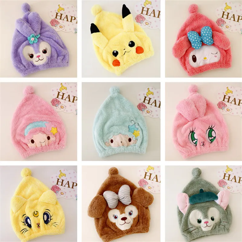 

Cute cartoon dual-use dry hair cap plushie Pikachu water absorption quick-drying wipe head toys for girls home decor free stuff