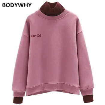 

Women Basic Letter Turtlneck Tops Sweatshirt Tracksuit Long Sleeve Sportswear Coat Pullovers Loose Solid Color Fashion Casual