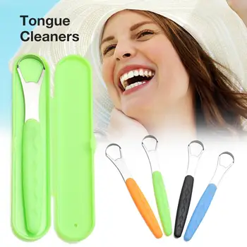 

New Tongue Cleaners Scrapers Stainless Steel Tongue Cleaning Tools With Carrying Case For Care Fresh Breath Remove Coating