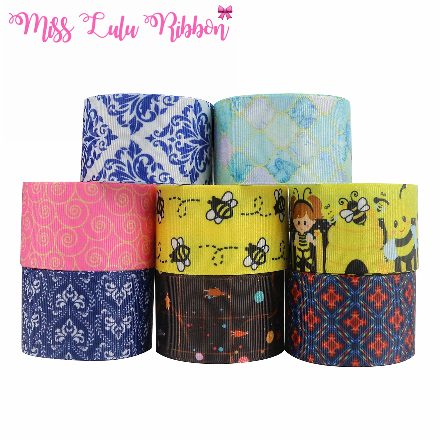16 мм-75 мм узор пчела напечатанный FOE Grosgrain лента DIY Волосы Bowknots 50 ярдов/рулон | Дом и