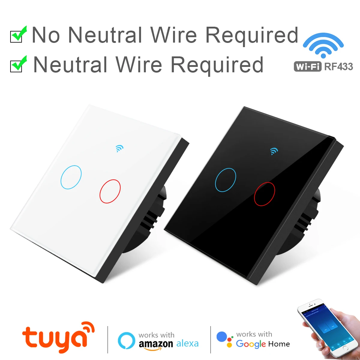 Умный выключатель Tuya 1/2/3 банд прерыватель стеклянный сенсорный света Wi-Fi