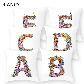 

Flower Butterfly English Letter Alphabet Cushion Cover Polyester Throw Pillowcase 45*45 Sofa Home Decorative Pillow Covers 40868